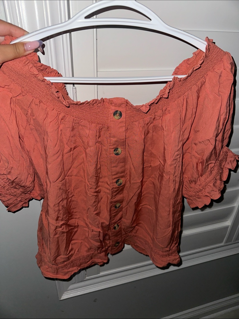 BNWT suzy shier off the shoulder peach blouse size XL